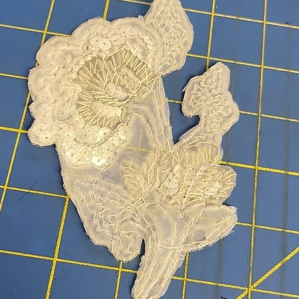 Vintage Beaded Floral Sequin Applique 4.5